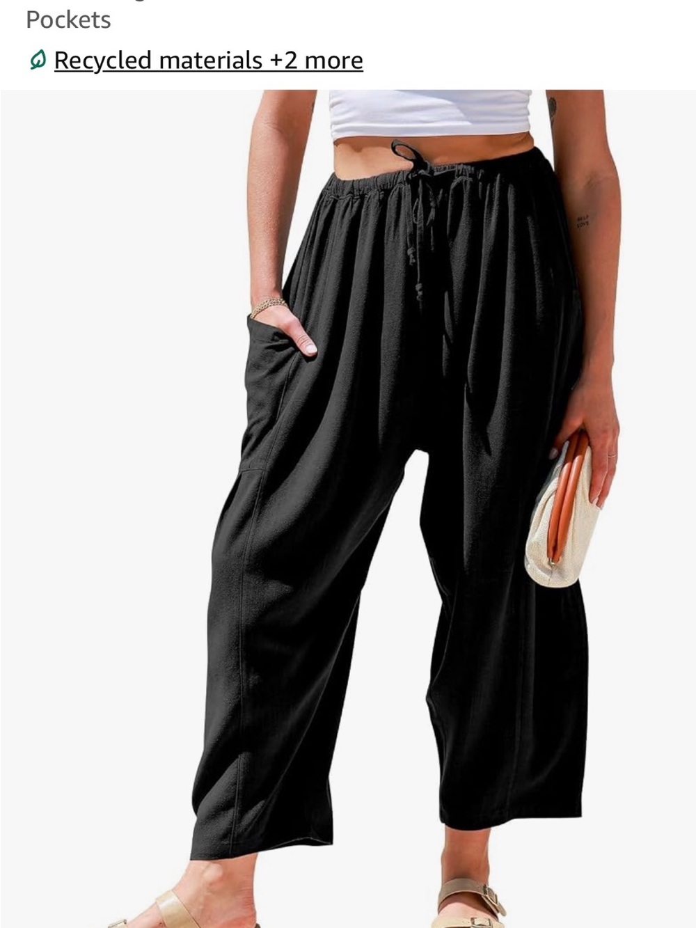 NWT Everyday Wide-Leg Harem Pants with Pockets Pleats Drawstring Pants — Black L